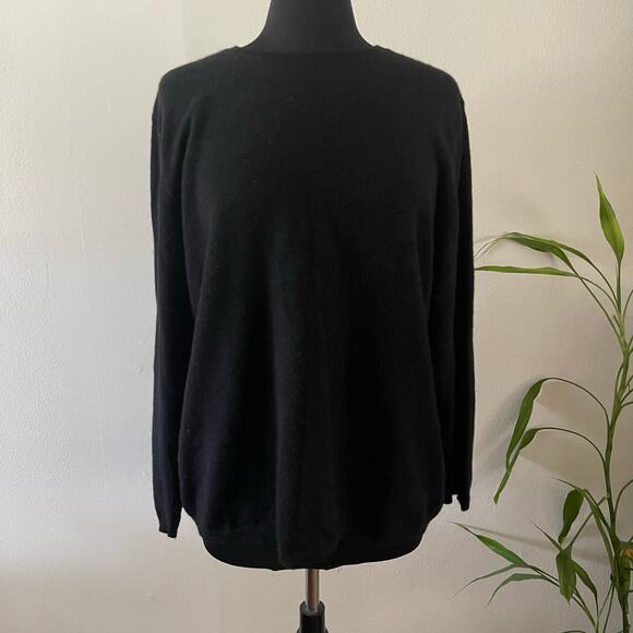 Griffen Cashmere Crewneck Sweater Womens 1X Black Long Sleeves Minimalist Casual - Picture 1 of 6